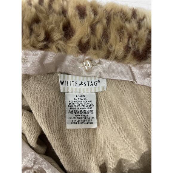 Leopard Collar Cardigan Beige Pearl Button-Up Cardigan Sz L* 50s Retro Hollywood - Picture 7 of 13